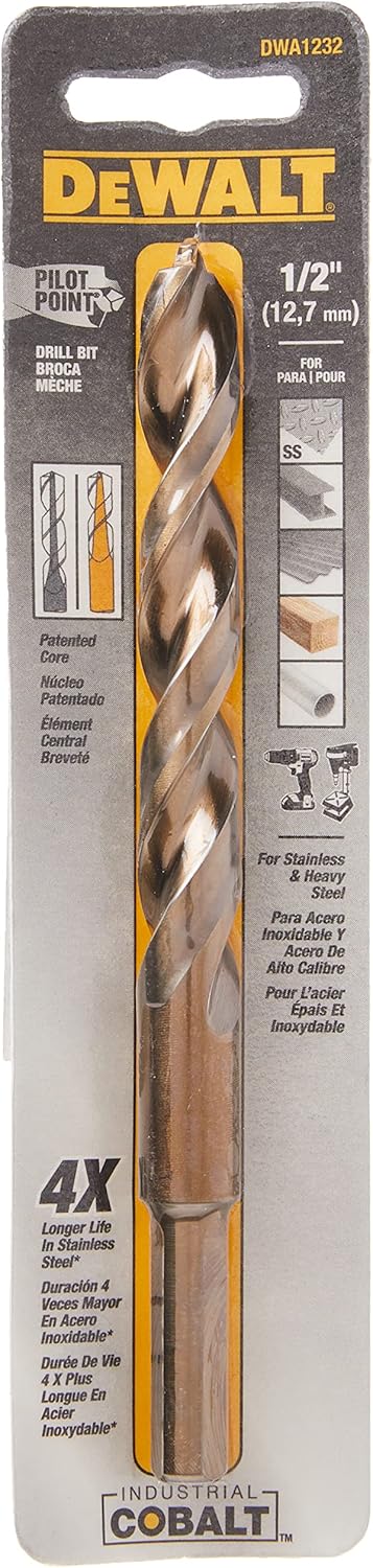 Dewalt DWA1232 Drill Bit, Pilot Point, Industrial Cobalt Alloy Steel, 1/2-Inch