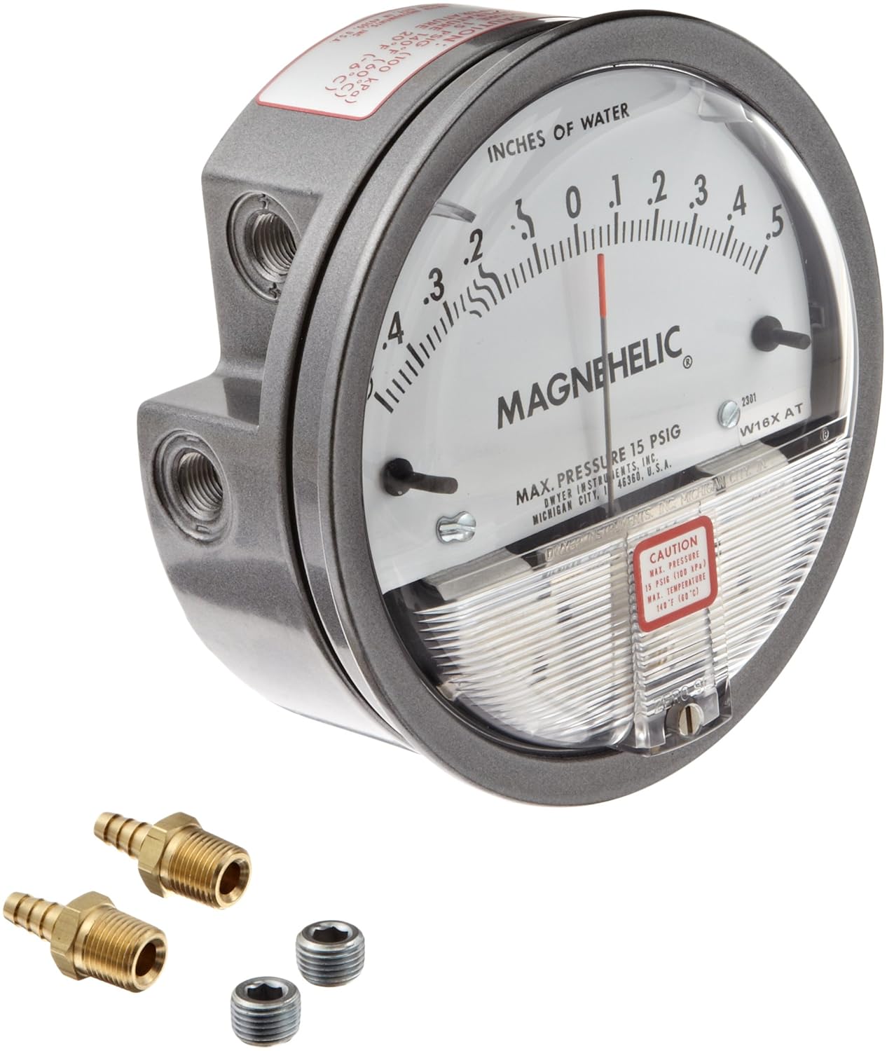 Dwyer 2301 Magnehelic Series 2000 Differential Pressure Gauge, Range 0.5-0-0.5WC