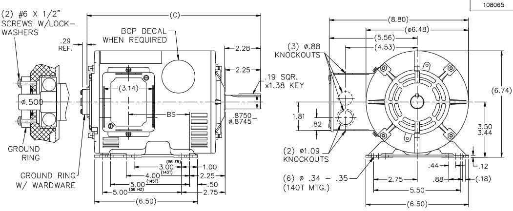 Marathon U758-P 1 hp 1800 RPM 230/460V 3-Phase 143T Frame ODP