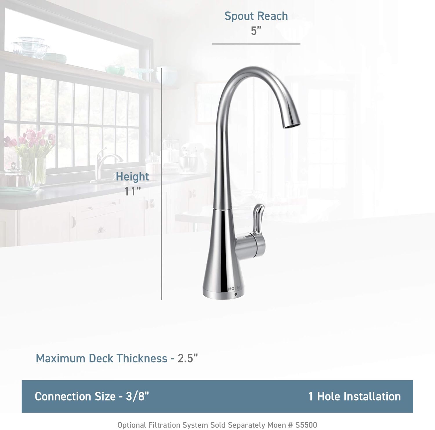 Moen S5520SRS Sip Transitional Cold Water Kitchen Beverage Faucet with Optional Filtration System Spot Resist Stainless