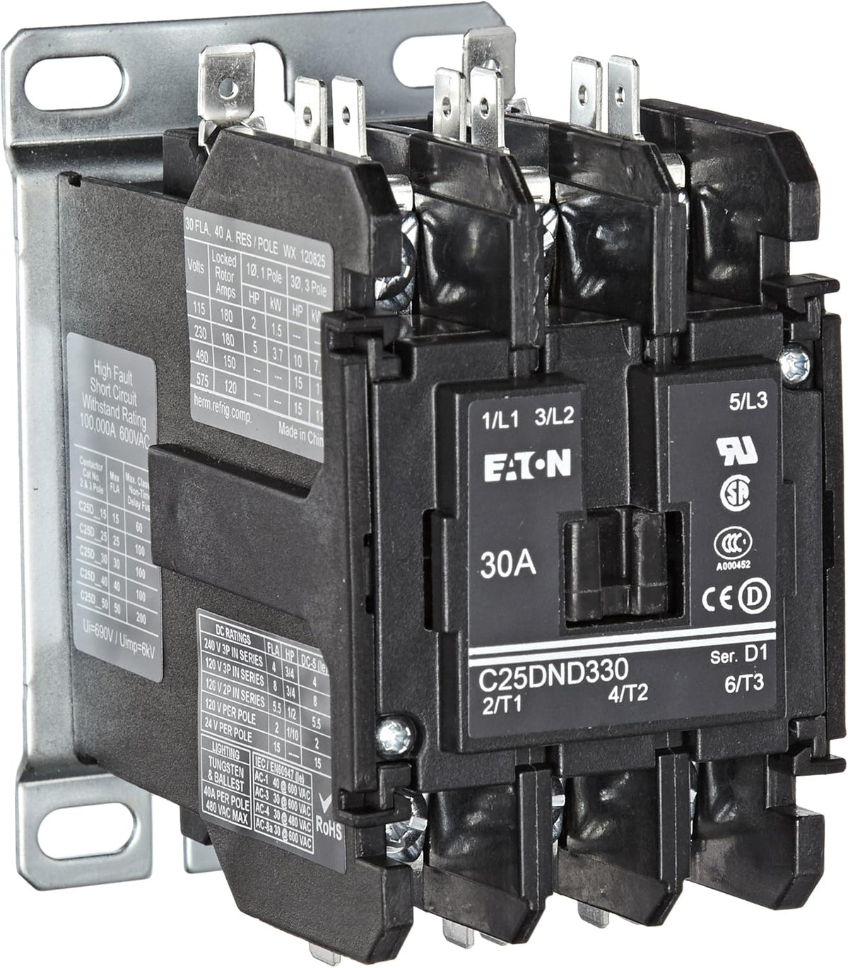 Eaton C25DND330A Definite Purpose Contactor 50mm 3-Pole 120VAC