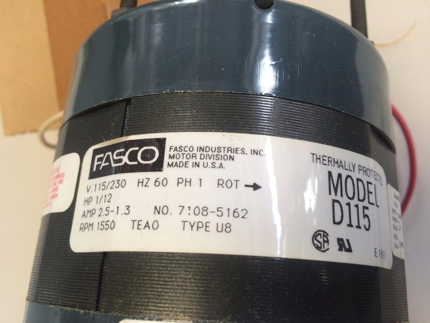 Fasco D115 1/12HP Motor 1550 RPM 115/230V OEM ILG Replacement