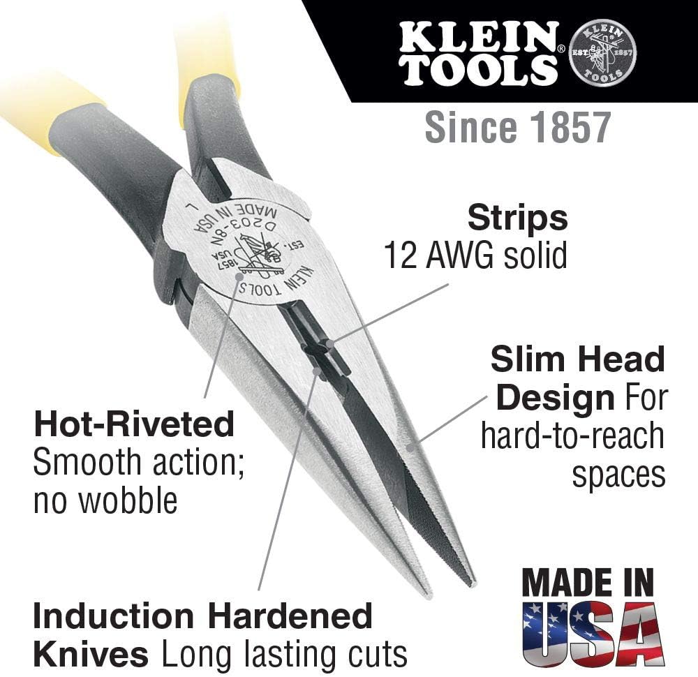 Klein Tools D203-8N Long Nose Side-Cutting Pliers with Stripping 8-Inch