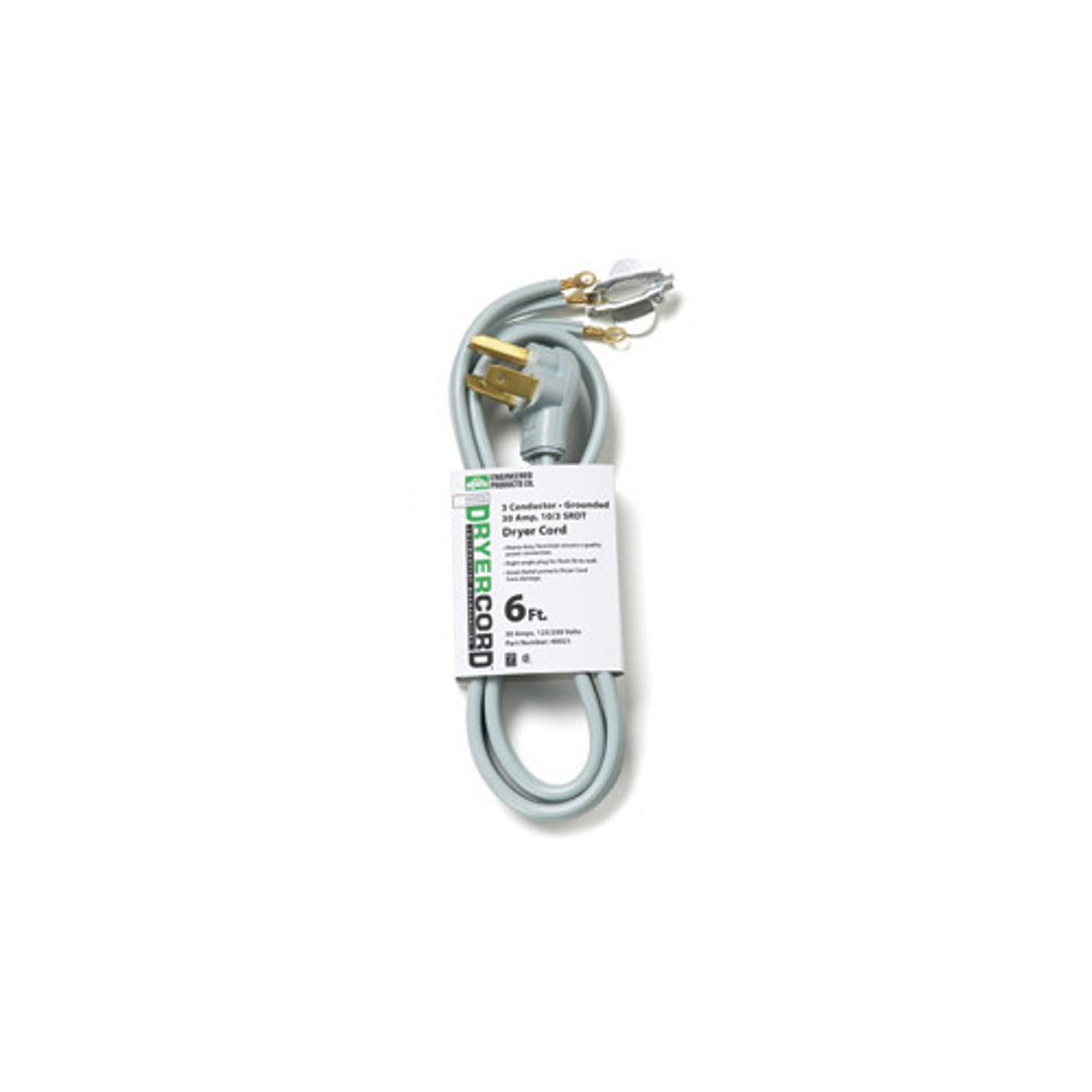 EPCO 40021 6ft Srdt Dryer Cord with Right Angle Plug, 10/3 AWG, 3 Conductors, 30 Amp