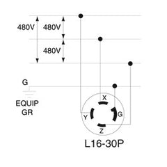 Leviton 2731 30 Amp, 480 Volt 3-phase, NEMA L16-30P, 3P, 4W, Locking Plug, Industrial Grade, Grounding