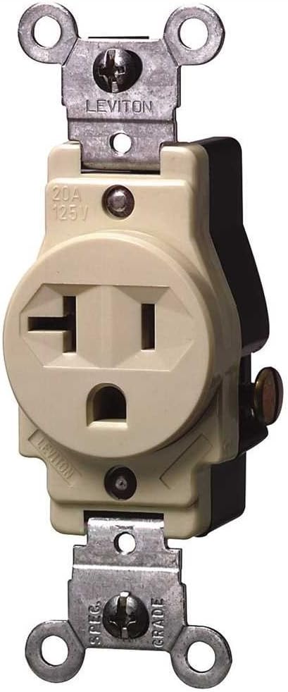 Leviton 5801-W Narrow Body Single Receptacle, 20-Amp, 125-Volt, Grounding - White