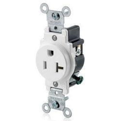 Leviton 5801-W Narrow Body Single Receptacle, 20-Amp, 125-Volt, Grounding - White