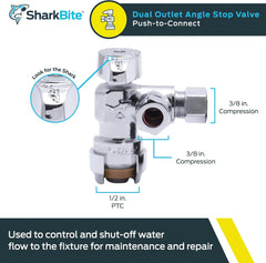 SharkBite 25558LF 1/2 x 3/8 Inch Compression Dual Outlet Angle Stop Valve