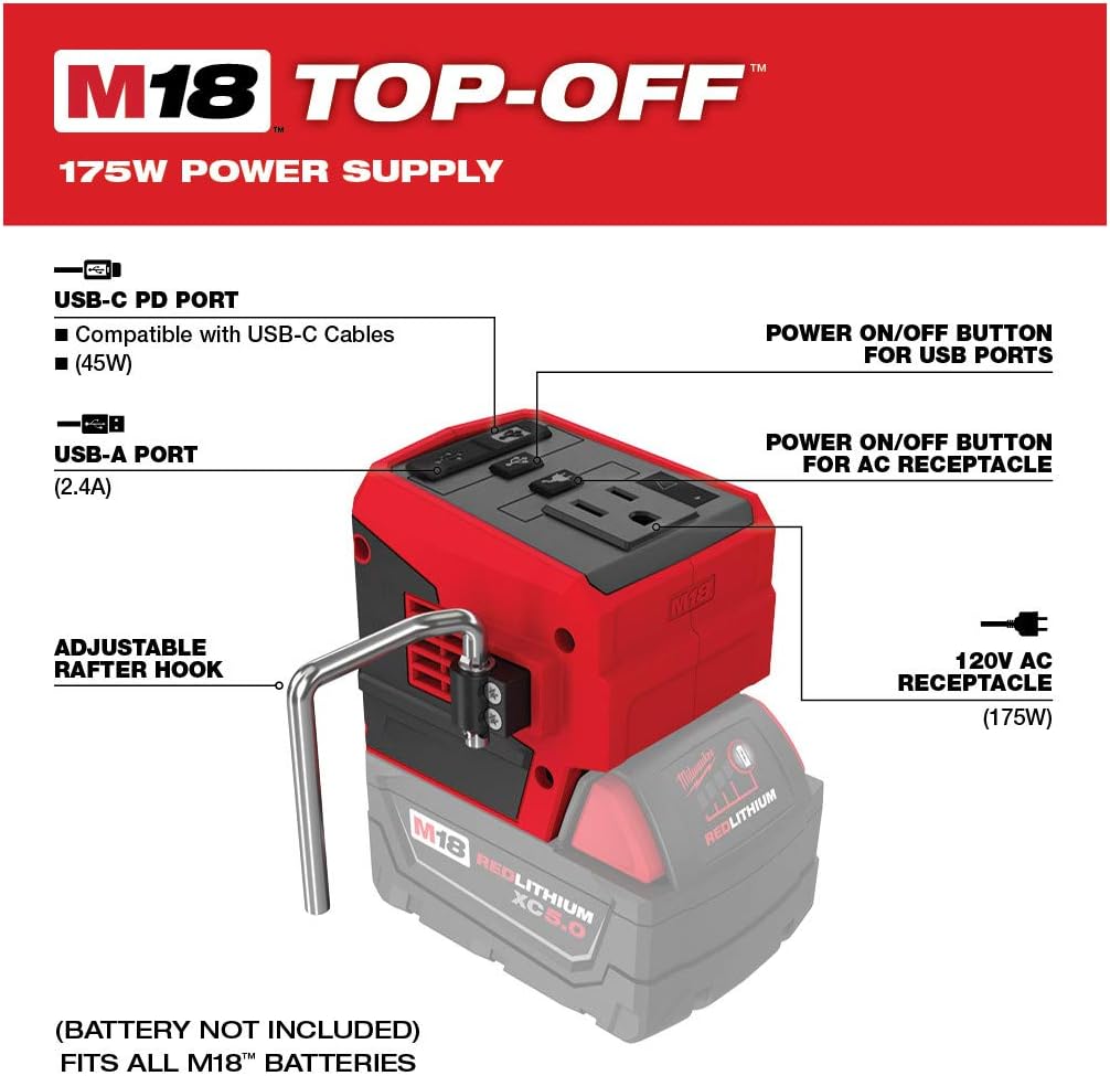 Milwaukee 2846-20 M18 TOP-OFF 175W Power Supply