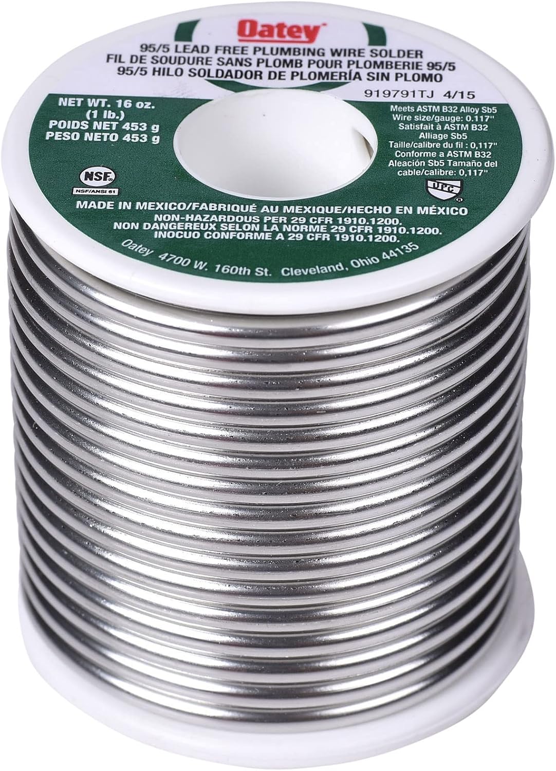 OATEY Oatey 22017 95/5 Solder, 0.117-Inch ga. - Bulk 1 lb.