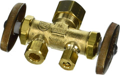 BrassCraft CR1900DVSXR R 1/2 Nom Comp Inlet x 3/8 O.D. Comp x 1/4 O.D. Comp Dual Outlet Dual Shut-Off Multi-Turn Straight Valve