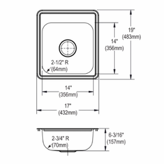 Elkay D117193 Stainless Steel Single Bowl Drop-in Sink 17 x 19 3-Hole