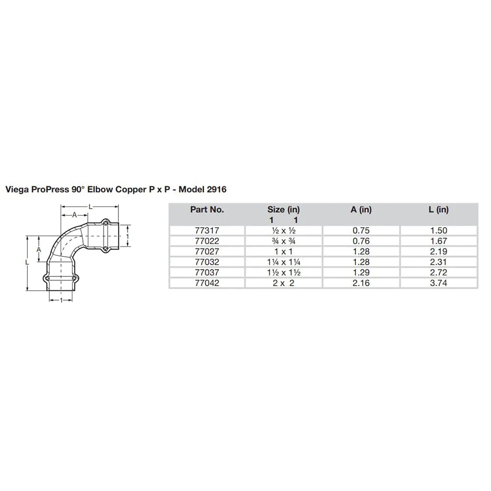 Viega 77027 ProPress, Press 90 Degree Elbow, 1 Inch x 1 Inch, Press x Press