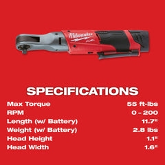 Milwaukee 2557-22 M12 FUEL 3/8 in Ratchet 2 Battery Kit