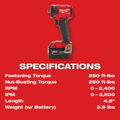 Milwaukee 2854-22R M18 Fuel 3/8 Compact Impact Wrench w/ Friction Ring Kit