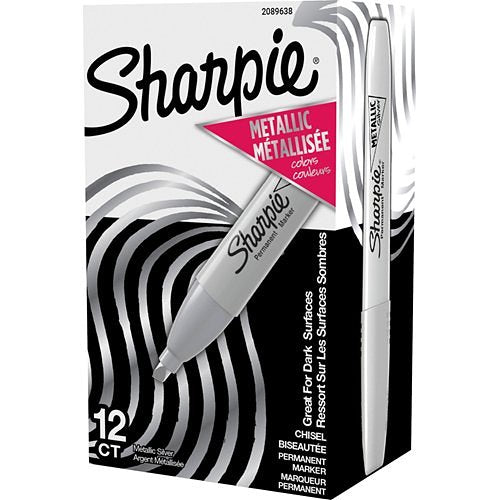 Sharpie 2089638 Metallic Permanent Marker, Chisel Tip, 12-Pack, Silver