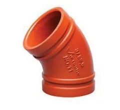 Victaulic F030V11P00 Model 11 Orange Enamel Painted Ductile Iron Standard Radius 45 DEG Elbow, 3 IN, Grooved End