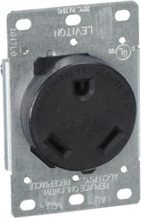 Leviton 7313-S00 30 Amp, 125 Volt, NEMA TT-30R, 2P, 3W, Flush MTG Receptacle, Straight Blade, Industrial Grade, Grounding Side Wired, Steel Strap-Black