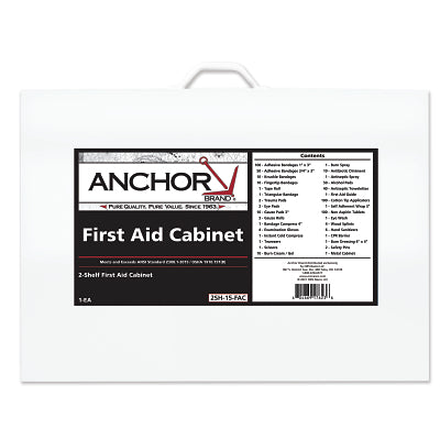 Anchor Brand 862-15-1F 2 Shelf Person First Aid Cabinet ANSI Z308.1-2015 Steel Cabinet Includes 500 Pieces