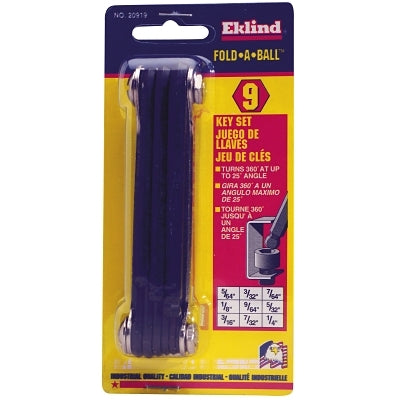 Eklind Tool 20919 Ball-End Fold-Up Key Sets, 9 per fold-up, Hex Ball Tip, Inch