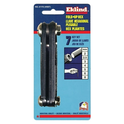 Eklind Tool 21172 Metric Fold-Up Hex Key Set, 7 per Fold-Up, Hex Tip, Short