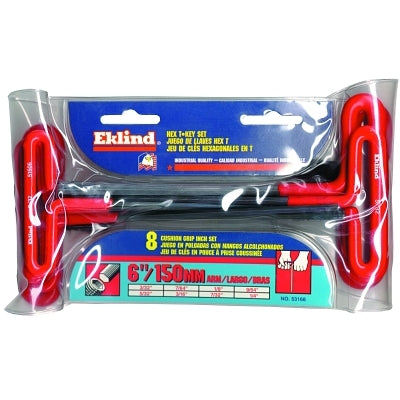 Eklind Tool 53168 Cushion Grip Hex T-Key Sets 8 per pouch Hex Tip Inch