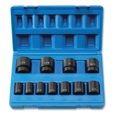 Grey Pneumatic 1311S Impact Socket Set, 1/2 in Drive, SAE, 8-point, 1/2 in to 1-1/8 in, 11-Pc STD Length