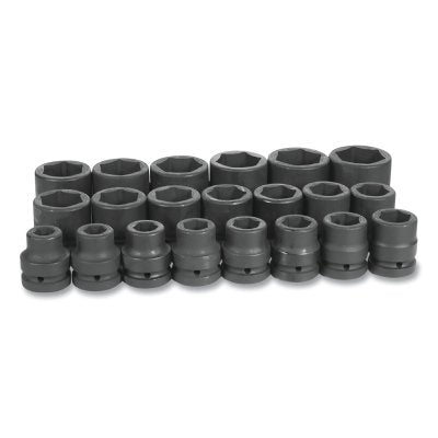 GREY PNEUMATIC 9021 Impact Socket Set, 1 in Drive, SAE, 6-point, 3/4 in to 2 in, 21-Pc STD Length