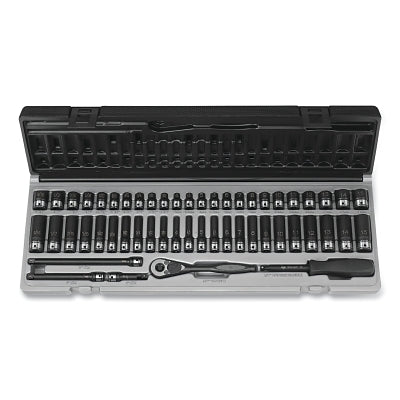 Grey Pneumatic 89653CRD Duo-Socket Impact Socket Set, 1/4 in Dr, 6-pt, Deep/Std, Incl (20) SAE/(28) Metric SKTs/Ratchet/Exts/Spinner/Case, 53 Pc