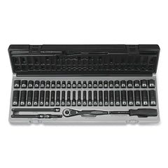 Grey Pneumatic 89653CRD Duo-Socket Impact Socket Set, 1/4 in Dr, 6-pt, Deep/Std, Incl (20) SAE/(28) Metric SKTs/Ratchet/Exts/Spinner/Case, 53 Pc