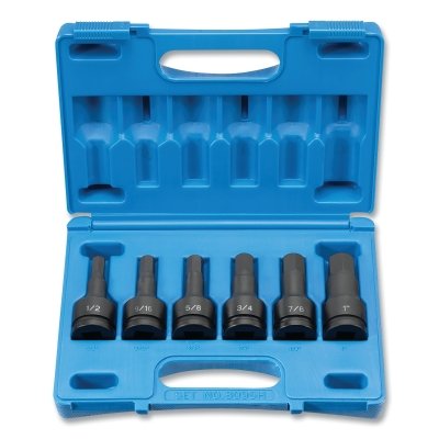 Grey Pneumatic 8096H Impact Driver Set, 3/4 in Drive, SAE, 1/2 in to 1 in Size, 6-Pc Standard Length Hex