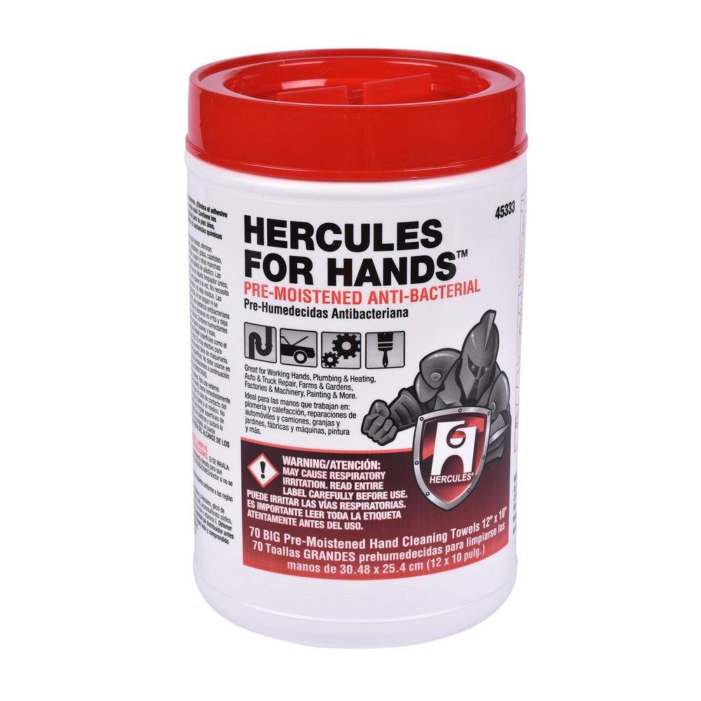 Hercules 45333 Hercules for Hands Pre-Moistened Hand Cleaning Towels 12 x 10 Dispenser Tub of 70 Towels