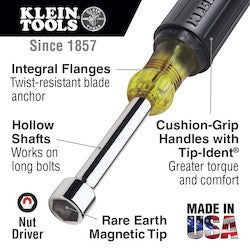 Klein Tools 631M Magnetic Nut Driver Set 3-Inch Shaft 7 Piece