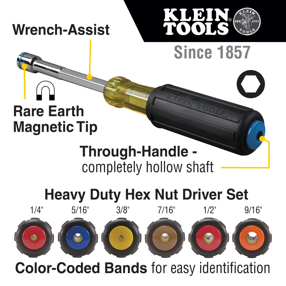 Klein 635-6 Magnetic Nut Driver Set, Heavy Duty, 6-Piece