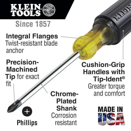 Klein Tools 85442 Screwdriver Set, 1/4 Keystone and #2 Phillips, Cushion-Grip, 2-Piece