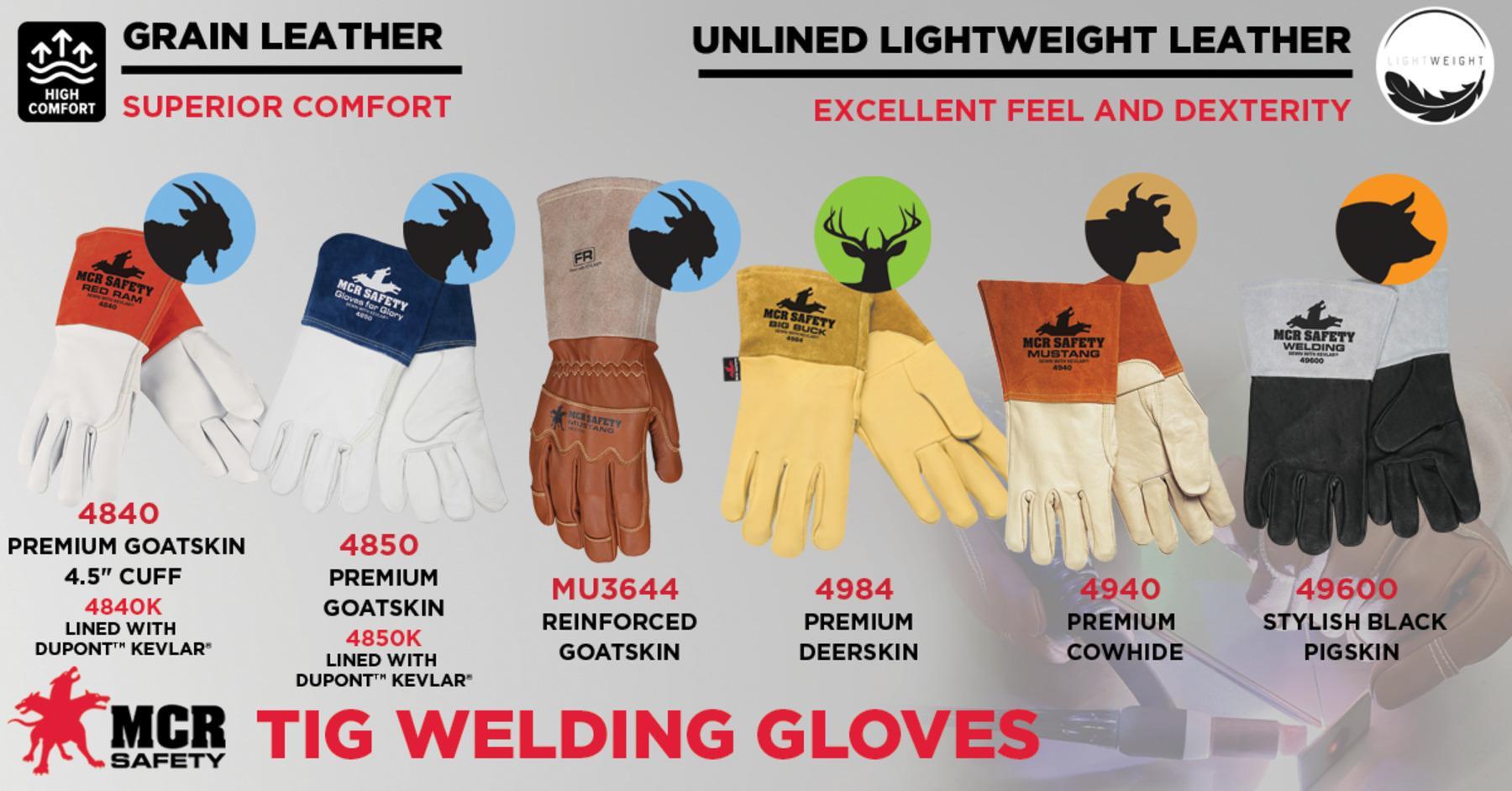 MCR Safety 4850M Gloves for Glory Premium Grade MIG/TIG Welding Gloves, M, Top Grain Goat Skin Leather, Unlined, Gauntlet Cuff