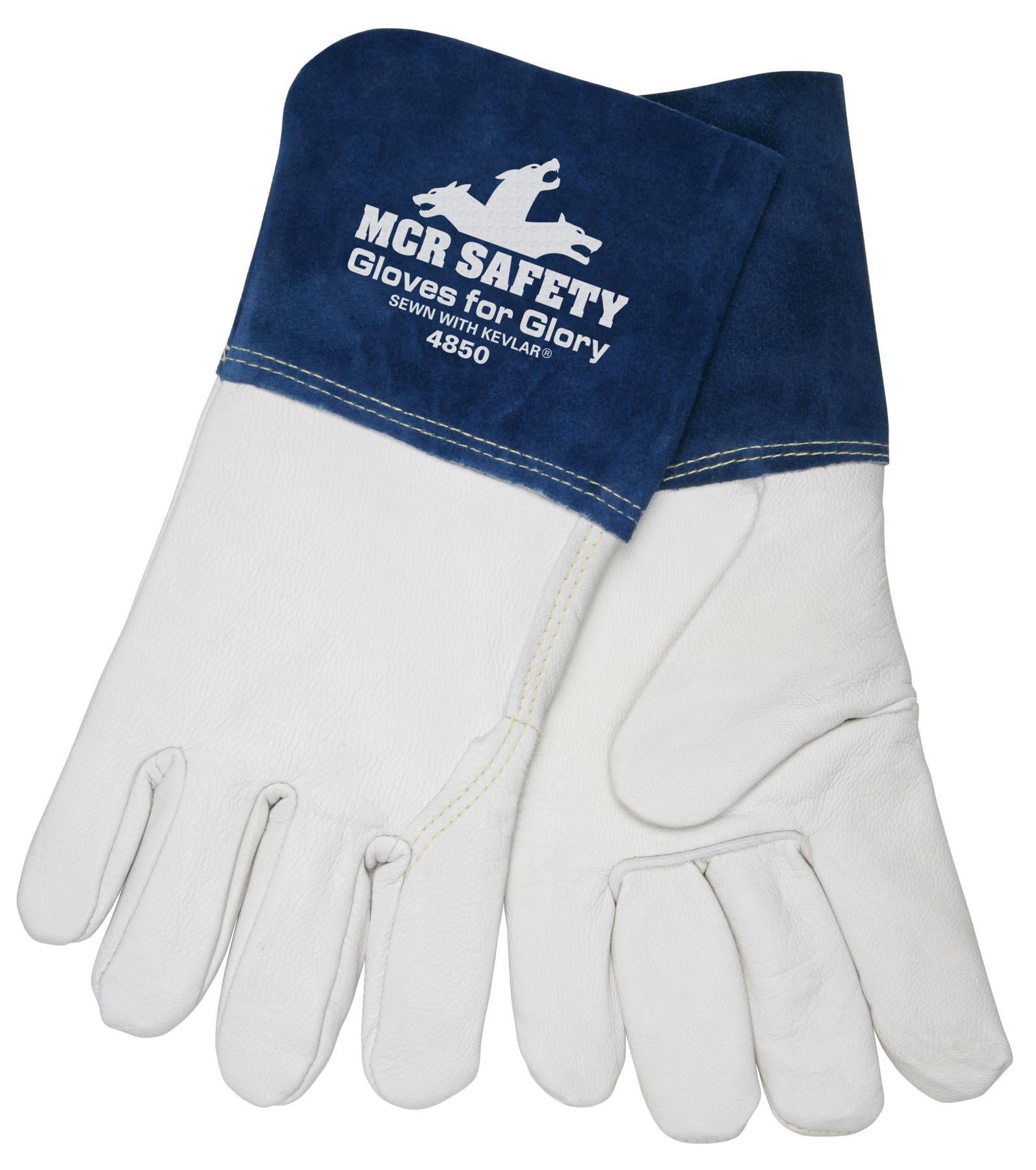 MCR Safety 4850M Gloves for Glory Premium Grade MIG/TIG Welding Gloves, M, Top Grain Goat Skin Leather, Unlined, Gauntlet Cuff