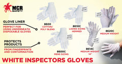 MCR Safety 8610C Lightweight Inspectors Gloves, 7 ga Cotton, Small