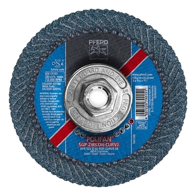 Pferd 67216 Polifan Flap Disc 5 in 40 Grit 5/8 Arbor 12200 RPM Z-Curve