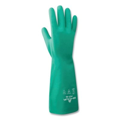 SHOWA 717-10 Nitrile Disposable Gloves, Straight, 10, Green, 11 mil