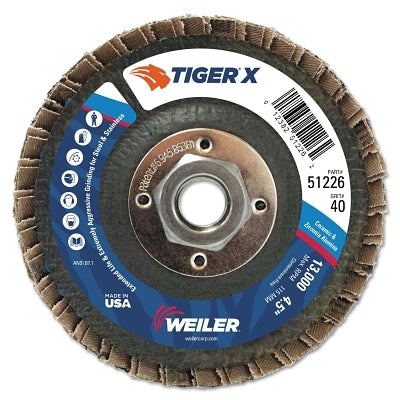 Weiler 51226 Tiger X Flap Disc 40 Grit 4-1/2 in Diameter Type 27