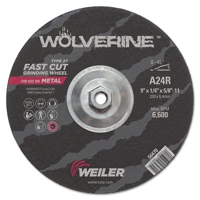 Weiler 56470 Wolverine Grinding Wheels 9 in Diameter 1/4 in Thick 5/8 in Arbor 24 Grit R