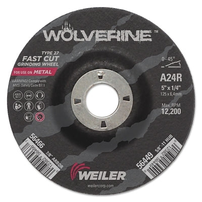 Weiler 56466 Wolverine Grinding Wheels 5 Dia 1/4 Thick 7/8 Arbor 24R