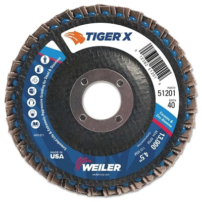 Weiler 51201 Tiger X Flap Disc 4-1/2 Inch Diameter 40 Grit