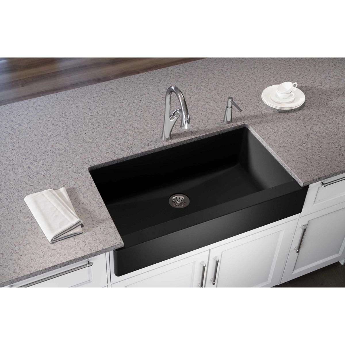 Elkay ELXUFP3620CA0 Quartz Luxe 35-7/8 x 20-15/16 x 9 Single Bowl Farmhouse Sink with Perfect Drain, Caviar