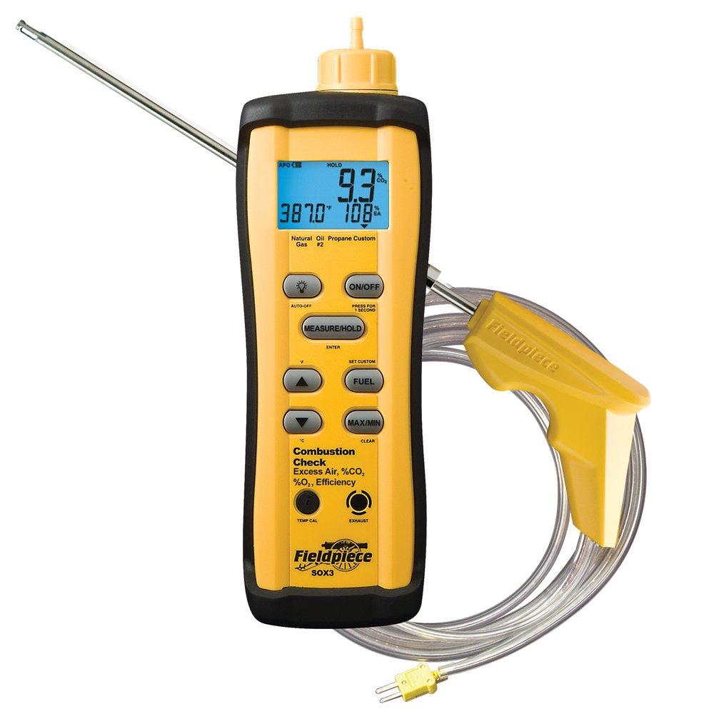 Fieldpiece SOX3 Combustion Checker With Auto Pump, 0 to 25% Oxygen Concentration, LCD Display, Alkaline Battery