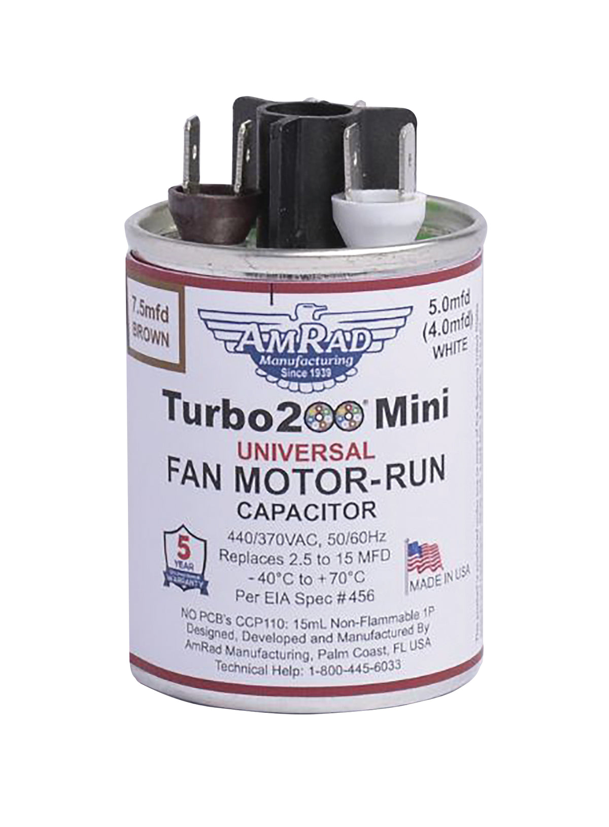 Mars 12100 Turbo 200 Mini Universal Motor Run Capacitor 2.5 - 15 uF 440 V