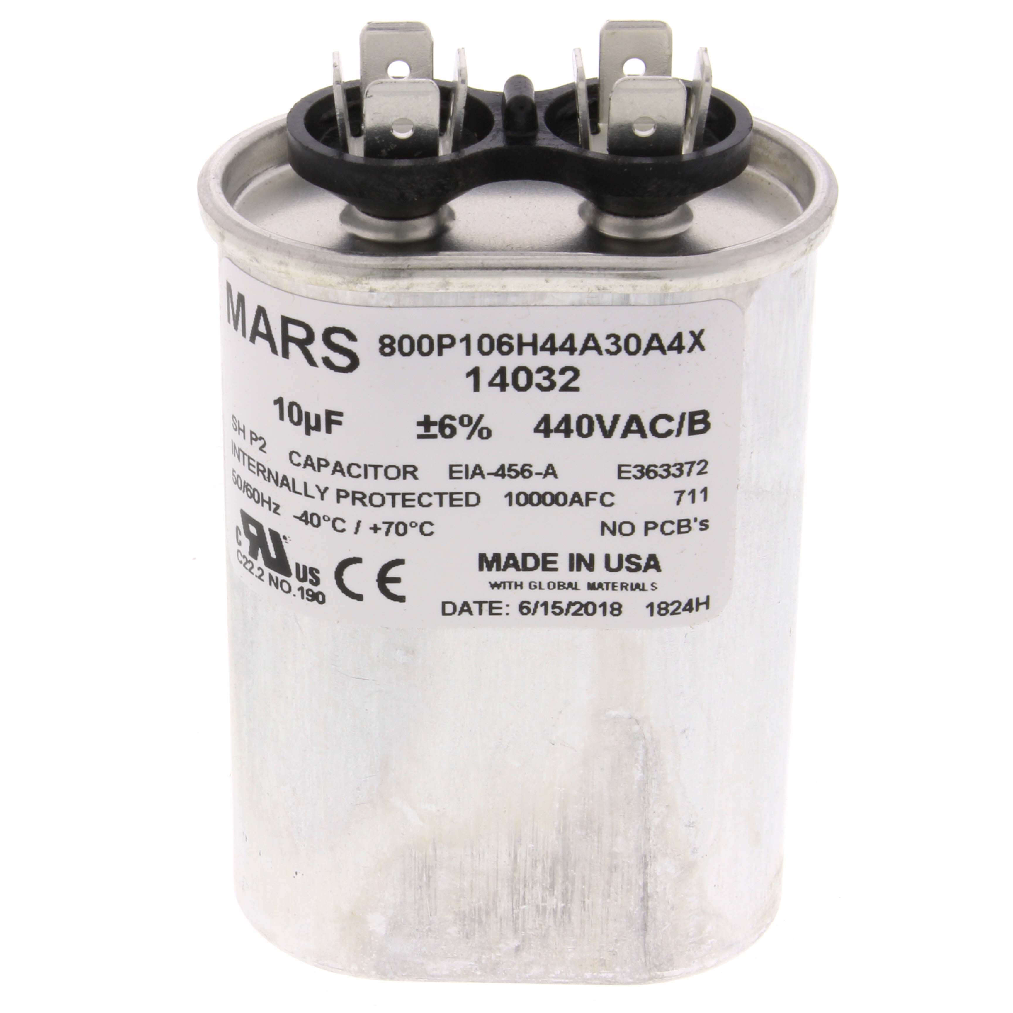 MARS 14032 USA 10 MFD 440/370V Oval Run Capacitor