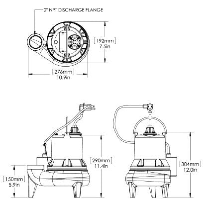 Liberty Pumps LE41A 4/10 HP 115V Automatic Sewage Pump with 10 Foot Cord