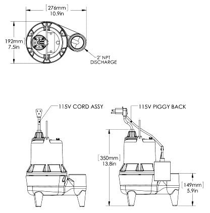 Liberty Pumps LE41A 4/10 HP 115V Automatic Sewage Pump with 10 Foot Cord